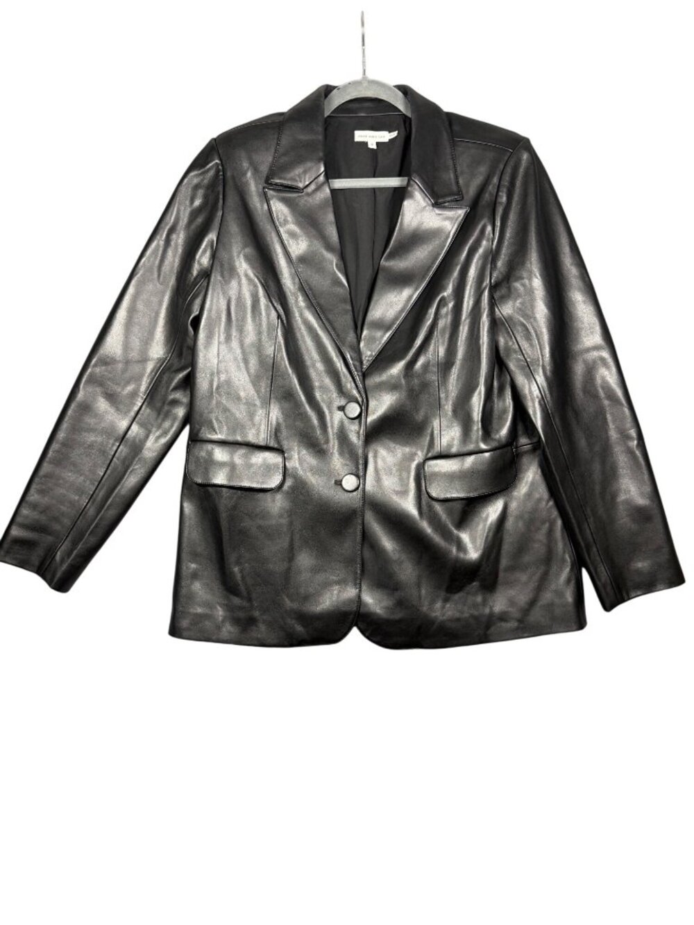 Good American Women's Better Than Leather Blazer Chic Edgy Double Button Black L